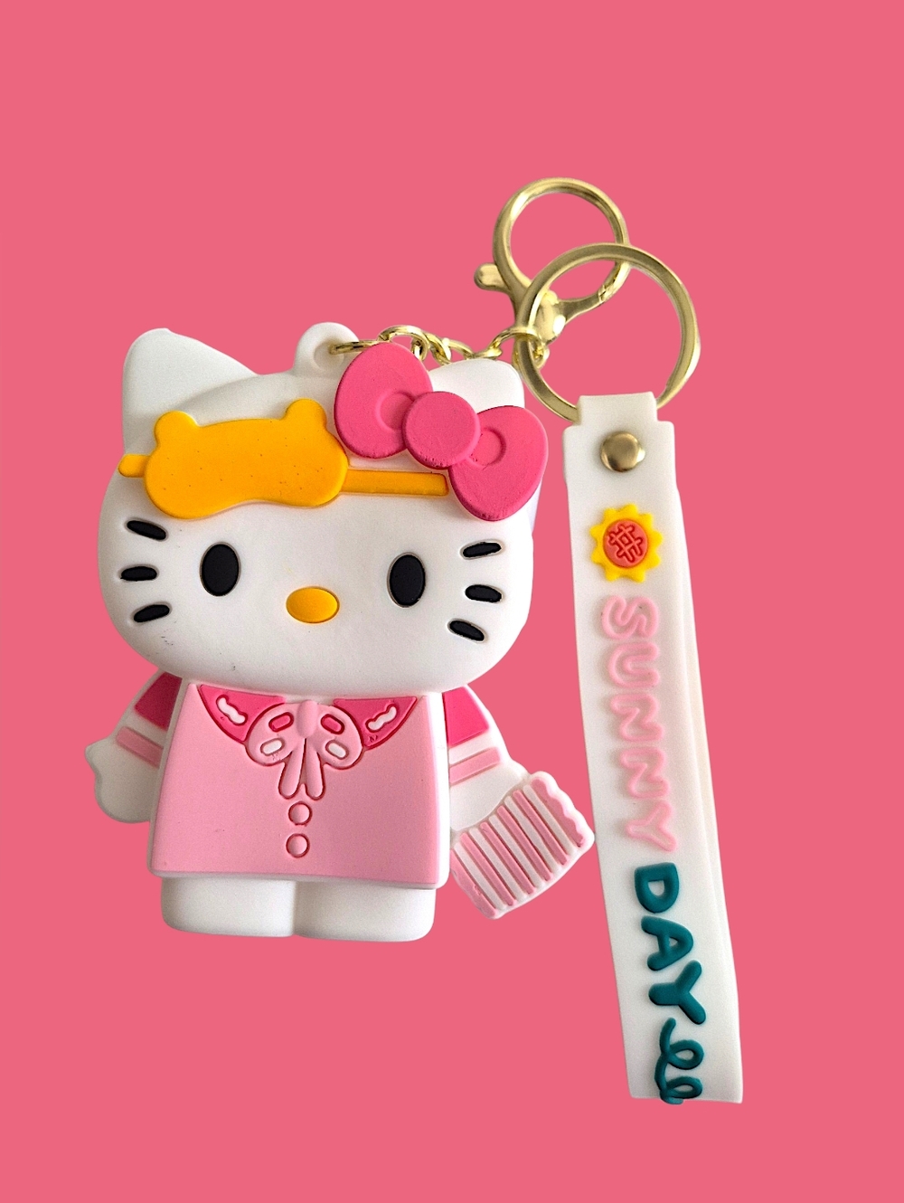 Hello Kitty Pink Silicone Zip Pouch Keychain with Strap